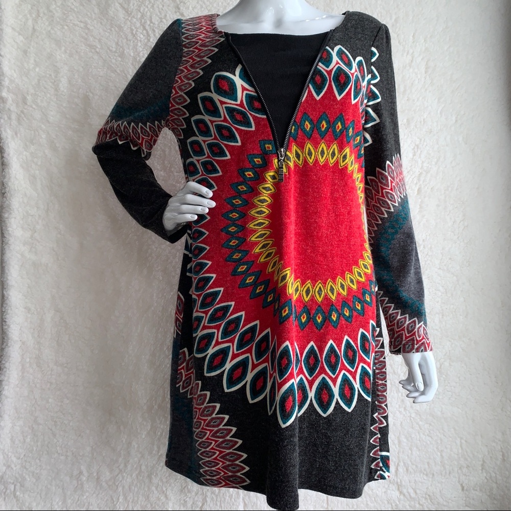 Aryeh Anthropologie Large Knit Front Zip Dress